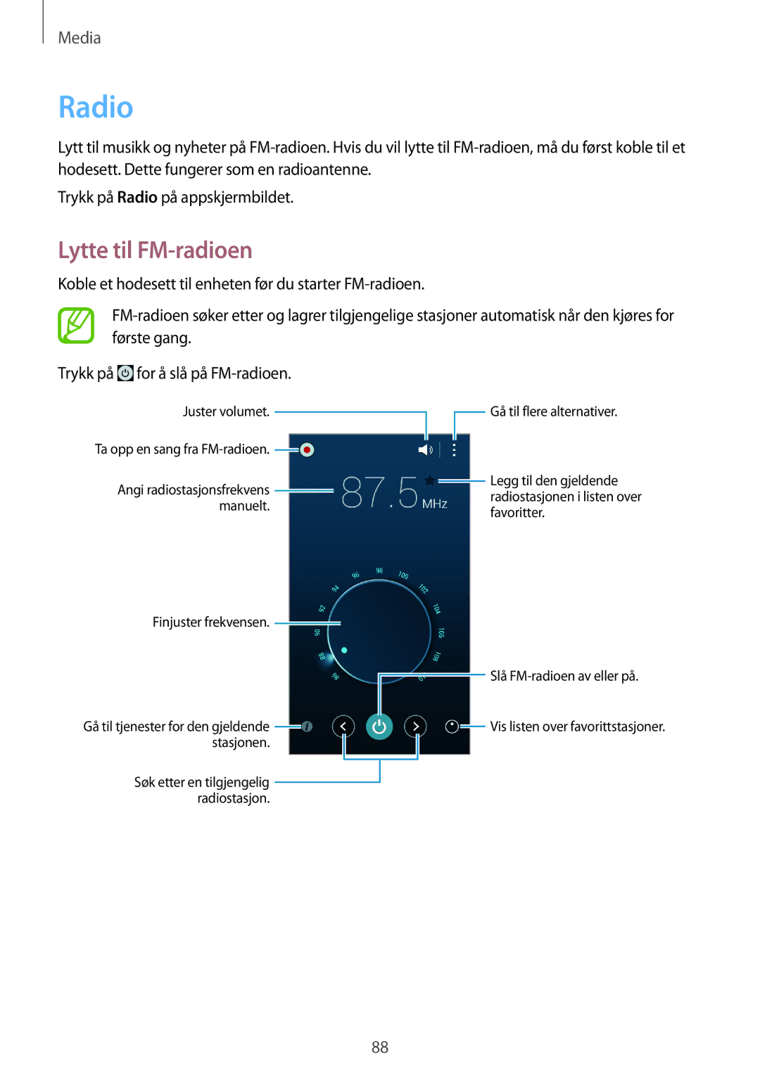 Samsung GT-I9301OKZNEE, GT-I9301MBINEE, GT-I9301MBZNEE, GT-I9301OKINEE, GT-I9301RWZNEE manual Radio, Lytte til FM-radioen 