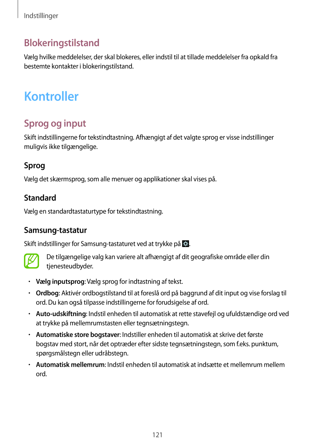 Samsung GT-I9301MBZNEE, GT-I9301MBINEE, GT-I9301OKINEE, GT-I9301RWZNEE manual Kontroller, Blokeringstilstand, Sprog og input 