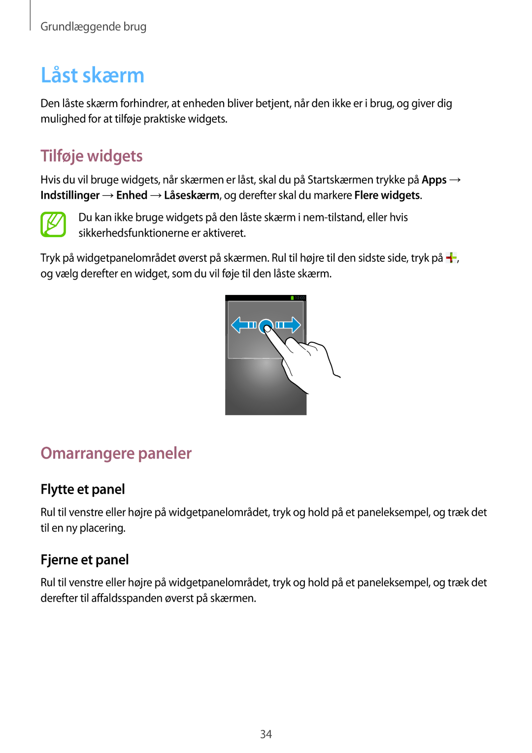 Samsung GT-I9301OKZNEE, GT-I9301MBINEE, GT-I9301MBZNEE, GT-I9301OKINEE, GT-I9301RWZNEE manual Låst skærm, Tilføje widgets 