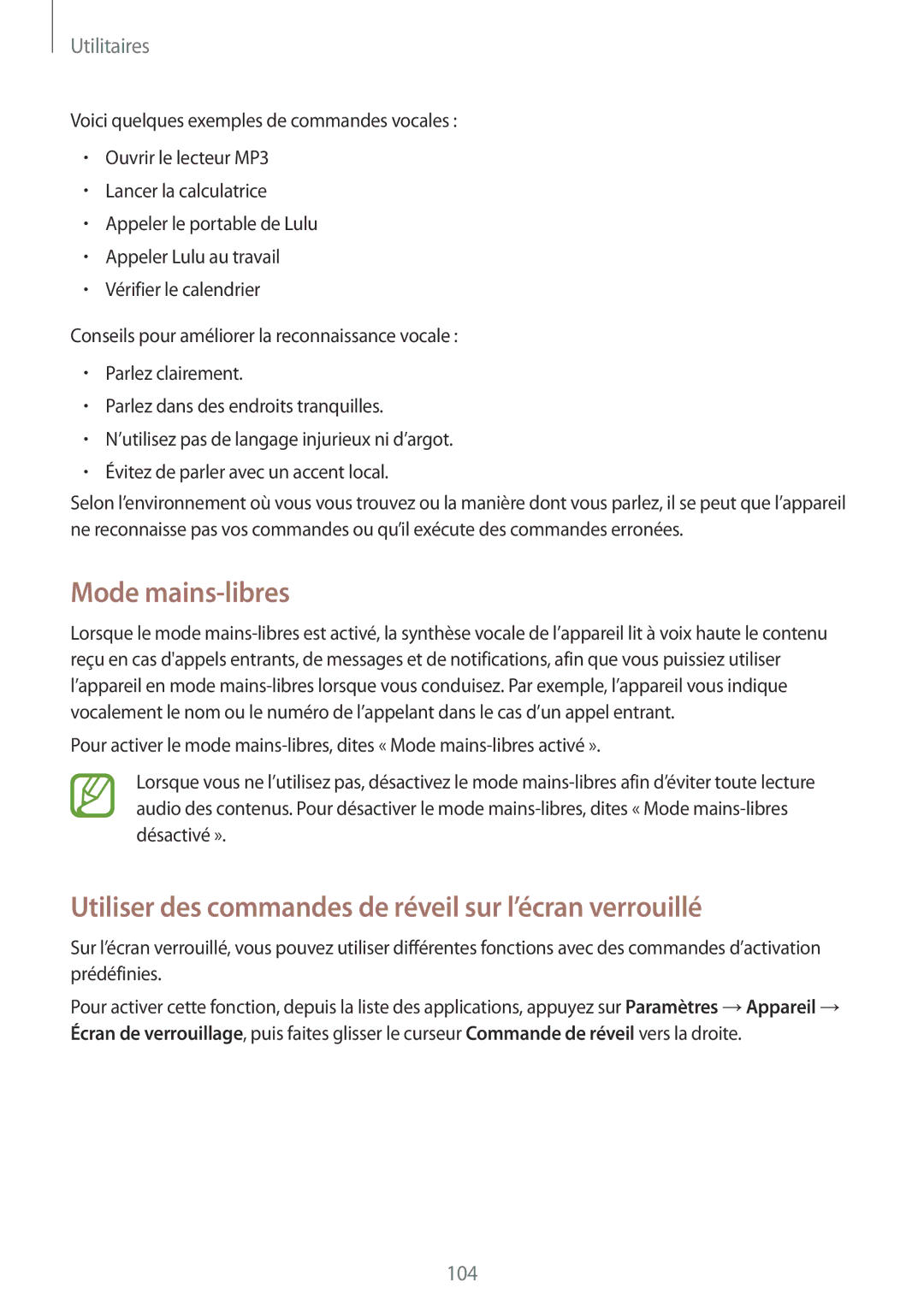 Samsung GT-I9301MBIXEF, GT-I9301MBZXEF manual Mode mains-libres, Utiliser des commandes de réveil sur l’écran verrouillé 