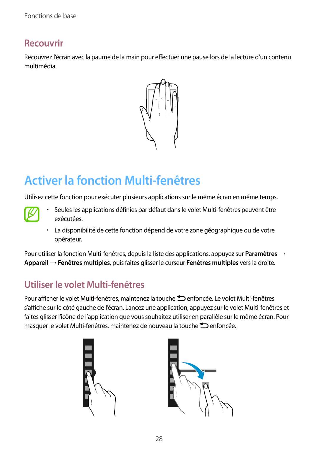 Samsung GT-I9301MBIXEF, GT-I9301MBZXEF Activer la fonction Multi-fenêtres, Recouvrir, Utiliser le volet Multi-fenêtres 