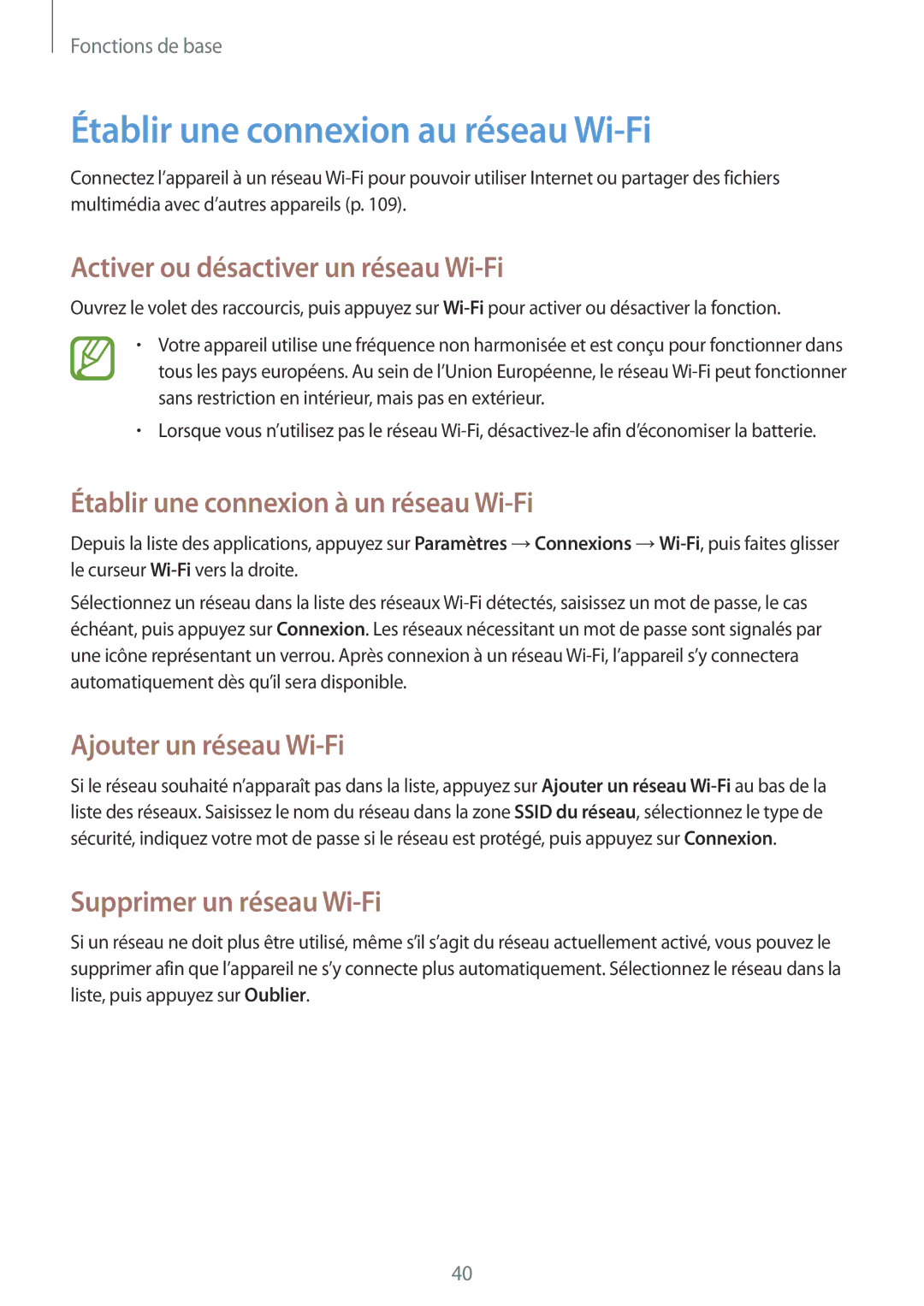 Samsung GT-I9301MBIXEF, GT-I9301MBZXEF manual Établir une connexion au réseau Wi-Fi, Activer ou désactiver un réseau Wi-Fi 