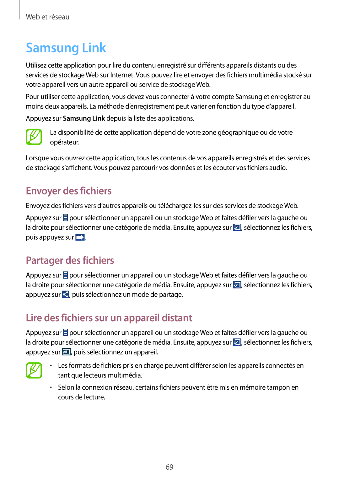 Samsung GT-I9301MBZXEF, GT-I9301MBIXEF, GT-I9301RWIXEF manual Samsung Link, Envoyer des fichiers, Partager des fichiers 
