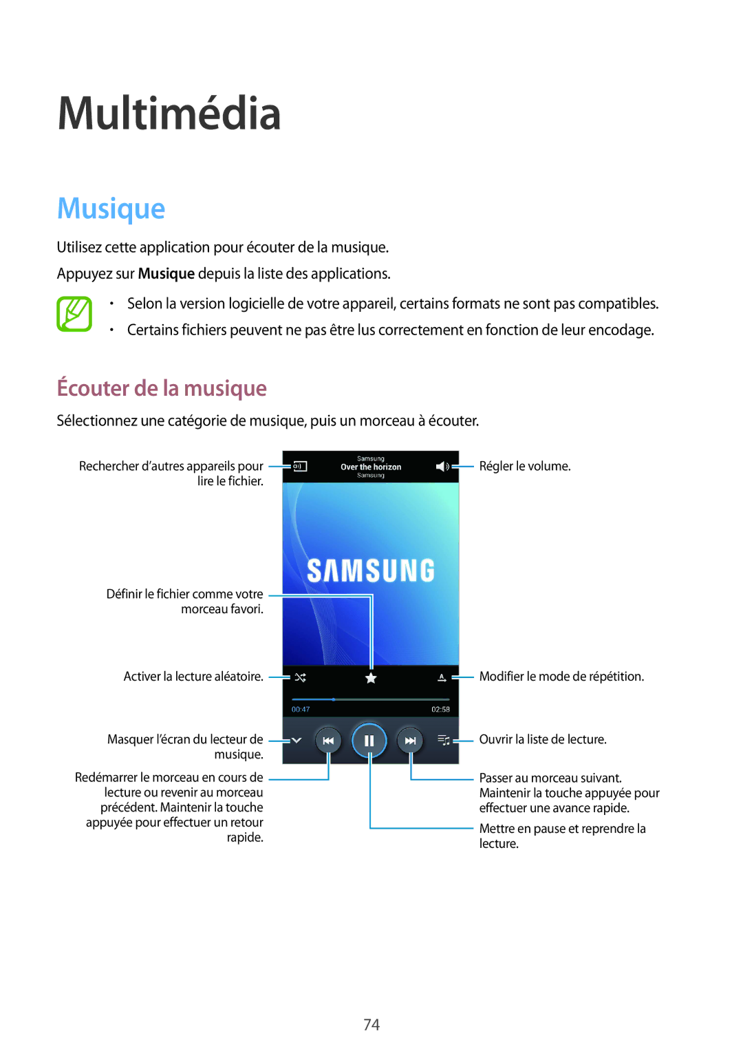 Samsung GT-I9301RWIXEF, GT-I9301MBIXEF, GT-I9301MBZXEF, GT-I9301RWZXEF manual Musique, Écouter de la musique 