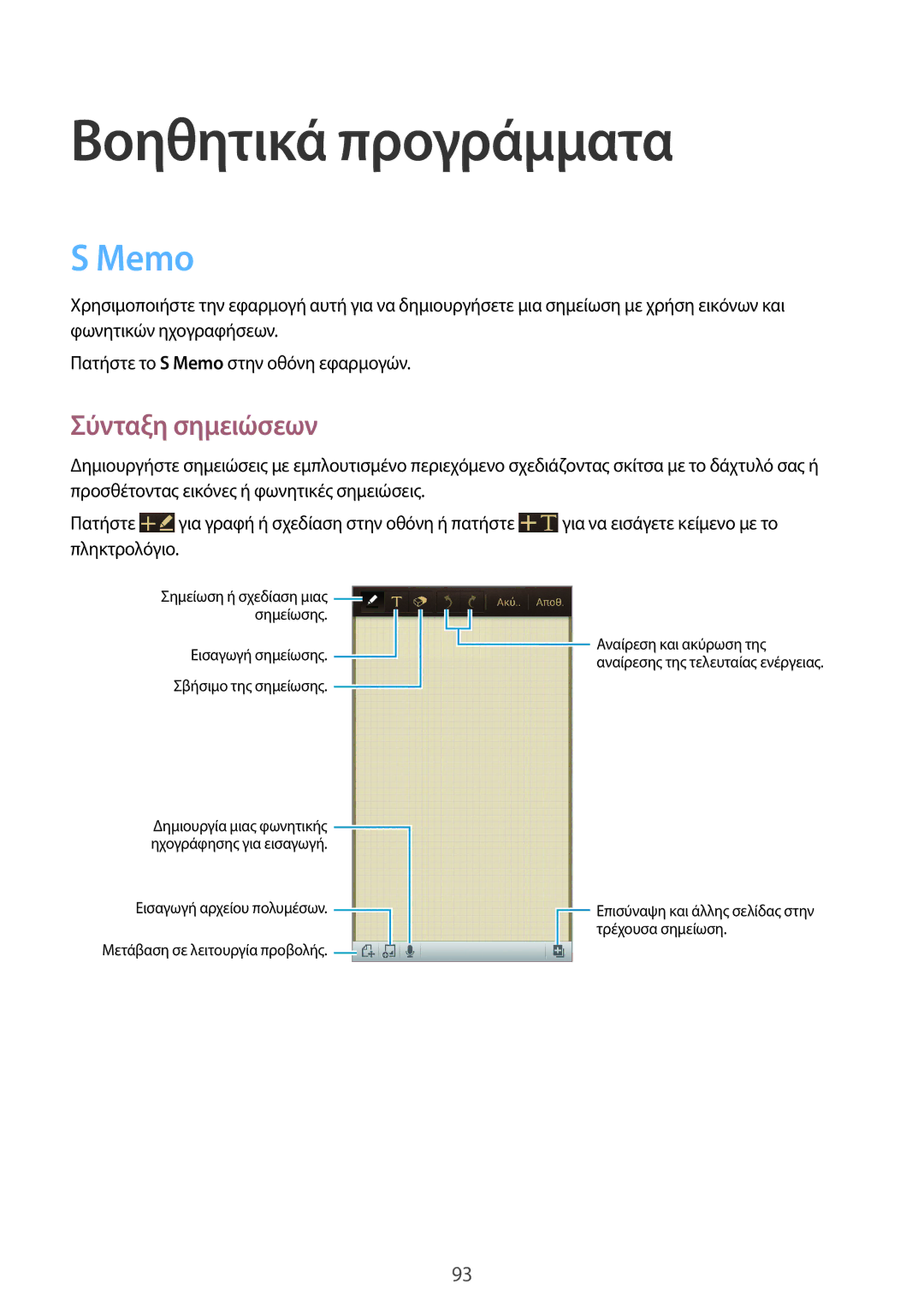 Samsung GT-I9301RWICOS, GT-I9301MBZEUR, GT-I9301RWZEUR, GT-I9301RWZCOS manual Βοηθητικά προγράμματα, Memo, Σύνταξη σημειώσεων 