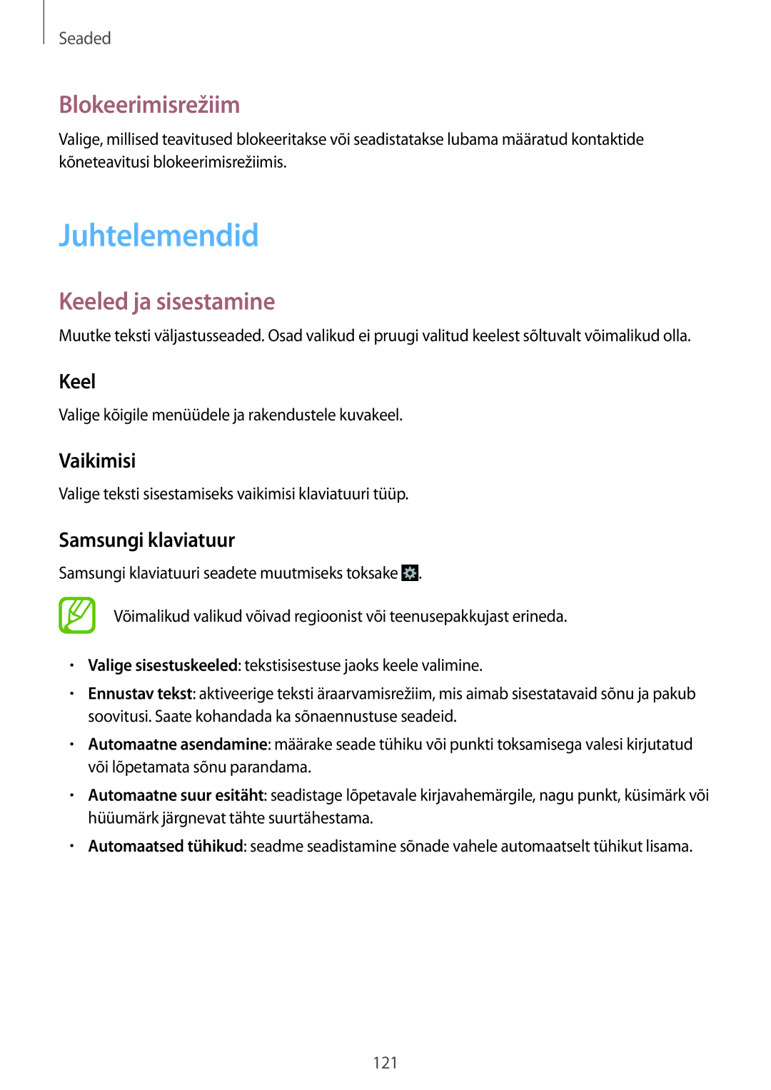 Samsung GT-I9301RWISEB, GT-I9301MBZSEB, GT-I9301MBISEB manual Juhtelemendid, Blokeerimisrežiim, Keeled ja sisestamine 