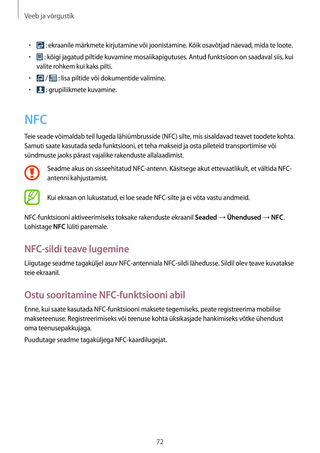 Samsung GT-I9301MBZSEB, GT-I9301RWISEB, GT-I9301MBISEB manual NFC-sildi teave lugemine, Ostu sooritamine NFC-funktsiooni abil 