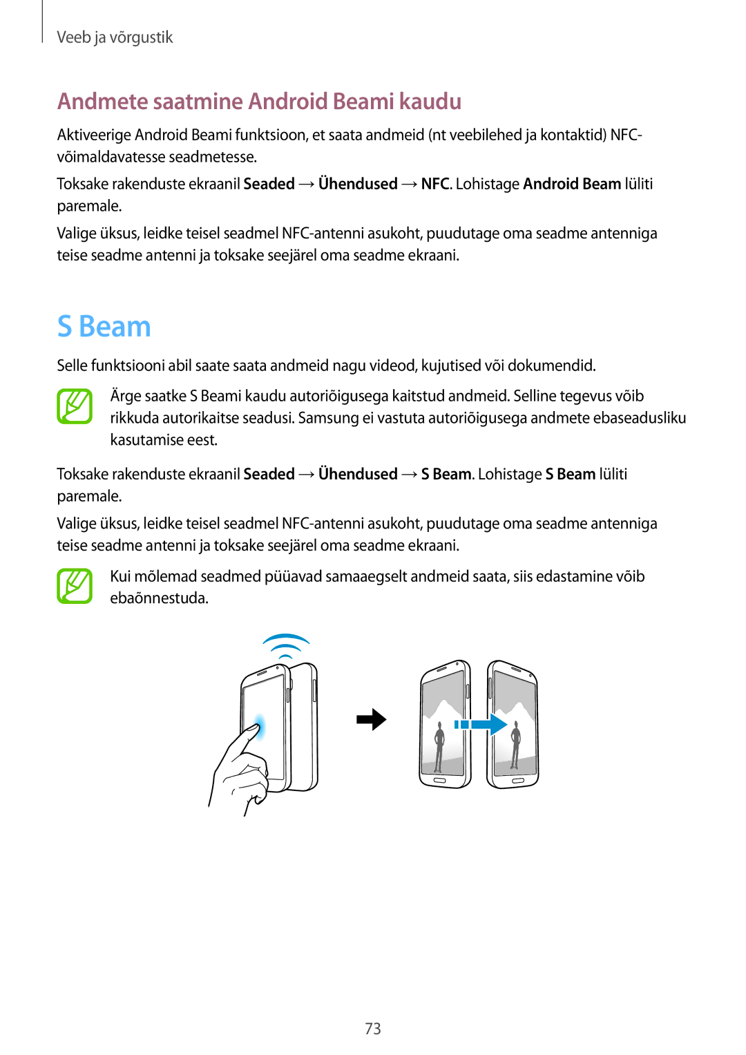 Samsung GT-I9301RWISEB, GT-I9301MBZSEB, GT-I9301MBISEB, GT-I9301OKZSEB manual Andmete saatmine Android Beami kaudu 