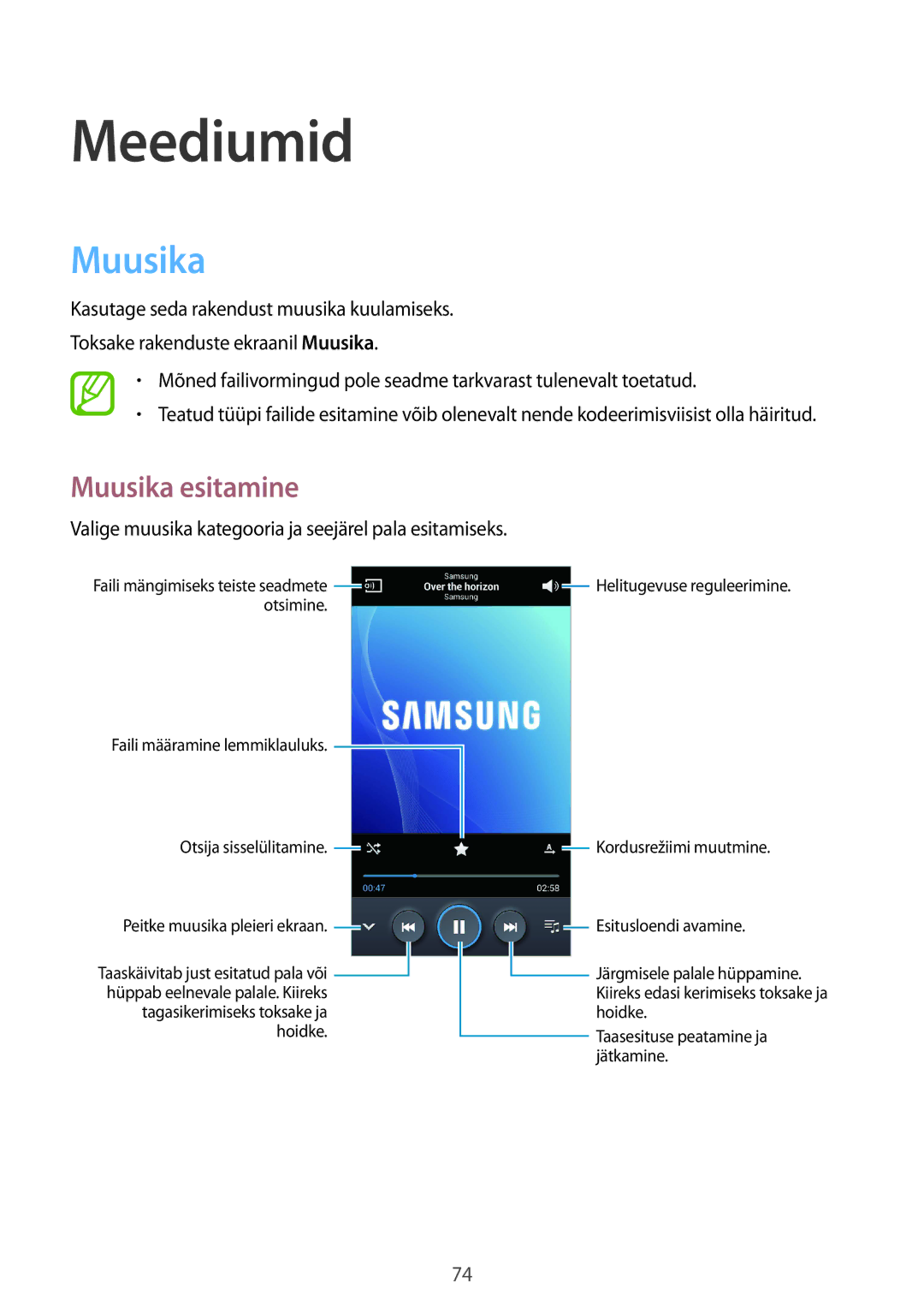 Samsung GT-I9301MBISEB manual Meediumid, Muusika esitamine, Valige muusika kategooria ja seejärel pala esitamiseks 