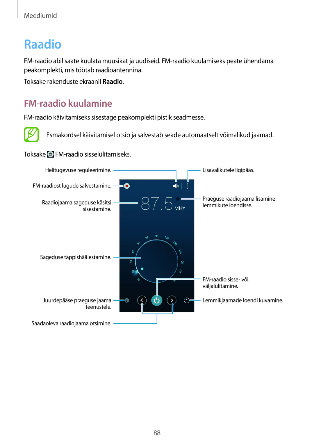 Samsung GT-I9301OKISEB, GT-I9301MBZSEB, GT-I9301RWISEB, GT-I9301MBISEB, GT-I9301OKZSEB manual Raadio, FM-raadio kuulamine 