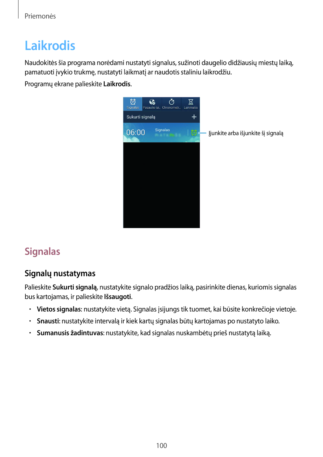 Samsung GT-I9301OKISEB, GT-I9301MBZSEB, GT-I9301RWISEB, GT-I9301MBISEB manual Laikrodis, Signalas, Signalų nustatymas 