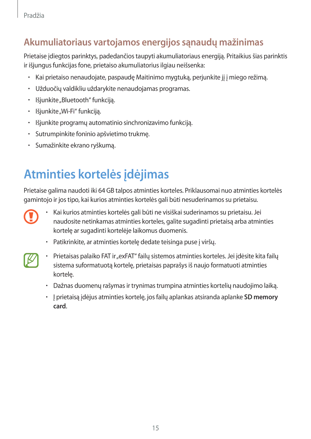 Samsung GT-I9301OKZSEB, GT-I9301MBZSEB Atminties kortelės įdėjimas, Akumuliatoriaus vartojamos energijos sąnaudų mažinimas 