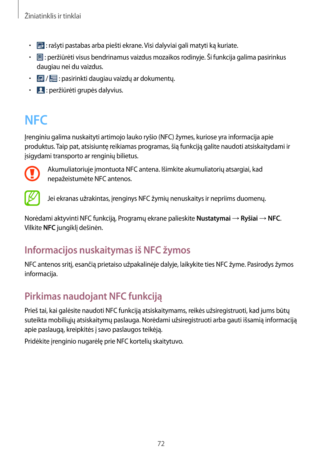 Samsung GT-I9301MBZSEB, GT-I9301RWISEB manual Informacijos nuskaitymas iš NFC žymos, Pirkimas naudojant NFC funkciją 