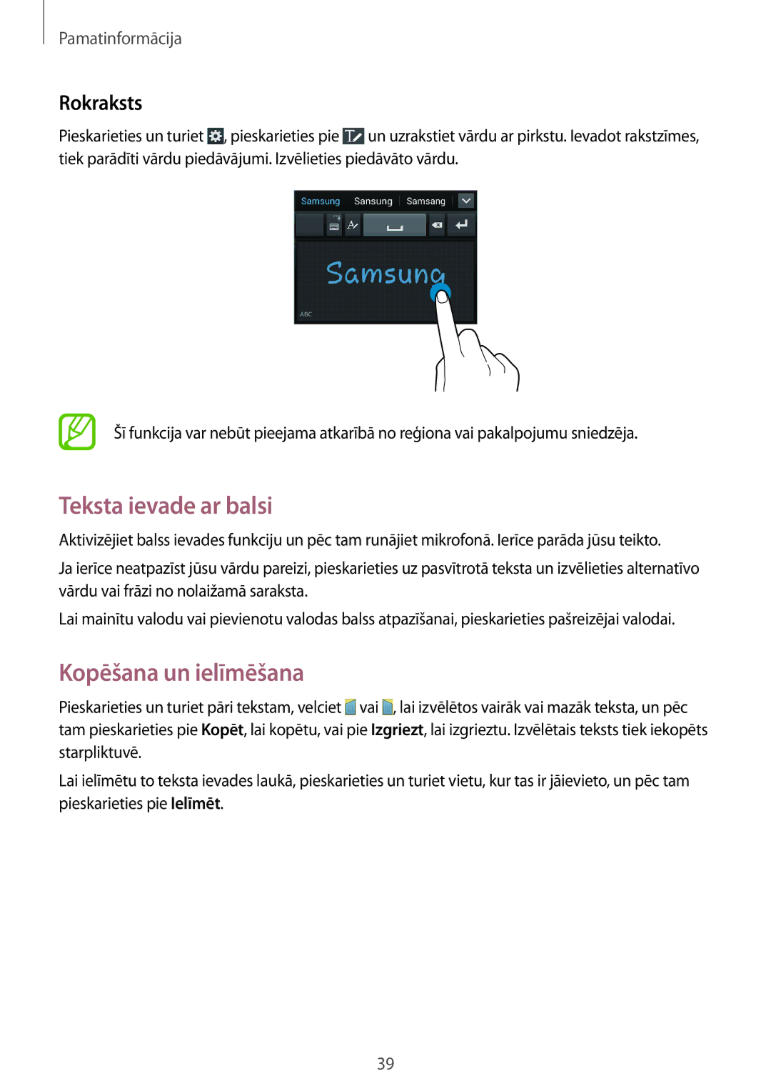 Samsung GT-I9301OKZSEB, GT-I9301MBZSEB, GT-I9301RWISEB manual Teksta ievade ar balsi, Kopēšana un ielīmēšana, Rokraksts 