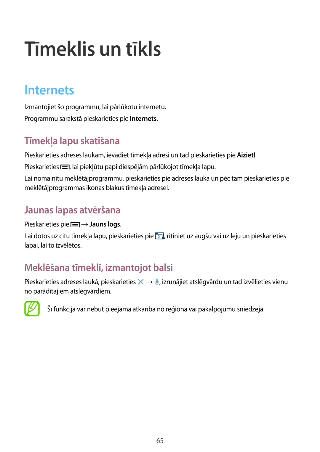 Samsung GT-I9301RWZSEB, GT-I9301MBZSEB manual Tīmeklis un tīkls, Internets, Tīmekļa lapu skatīšana, Jaunas lapas atvēršana 