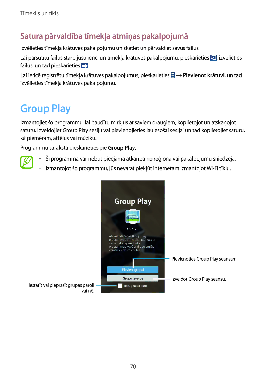 Samsung GT-I9301OKISEB, GT-I9301MBZSEB, GT-I9301RWISEB manual Group Play, Satura pārvaldība tīmekļa atmiņas pakalpojumā 