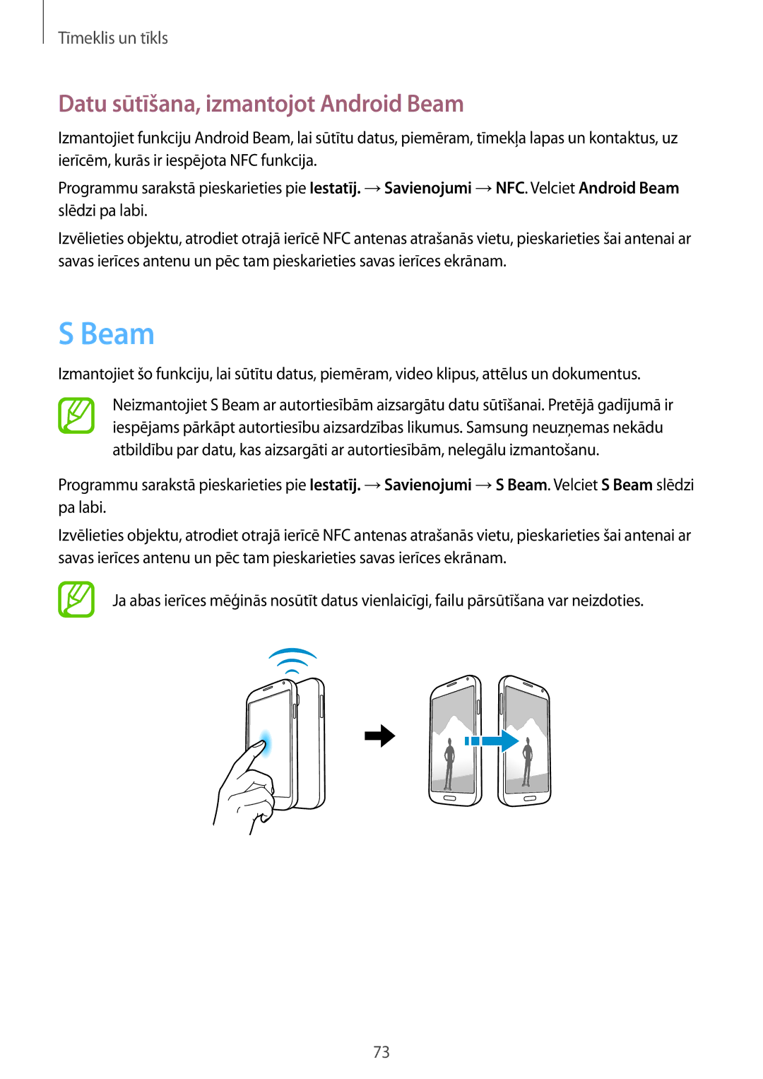 Samsung GT-I9301RWISEB, GT-I9301MBZSEB, GT-I9301MBISEB, GT-I9301OKZSEB manual Datu sūtīšana, izmantojot Android Beam 