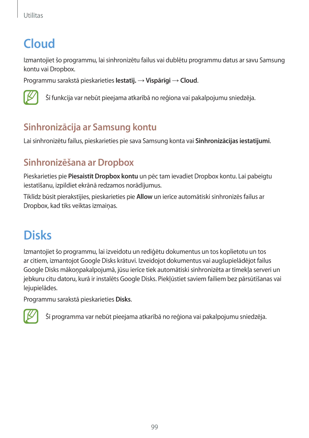 Samsung GT-I9301OKZSEB, GT-I9301MBZSEB manual Cloud, Disks, Sinhronizācija ar Samsung kontu, Sinhronizēšana ar Dropbox 