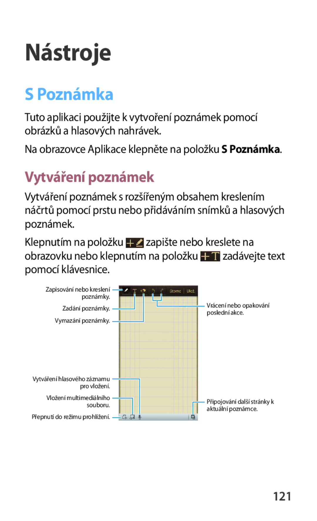 Samsung GT2I9301RWIETL, GT-I9301MBZXEO, GT-I9301OKIATO, GT-I9301RWZXEO, GT-I9301OKIXEO manual Poznámka, Vytváření poznámek, 121 