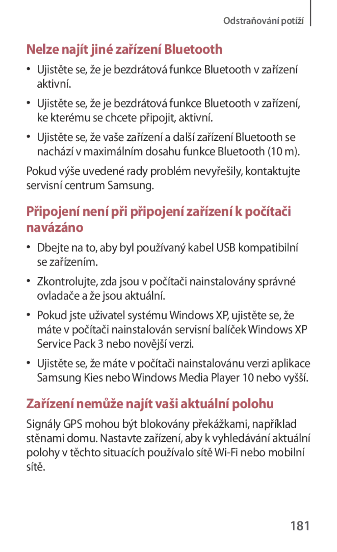 Samsung GT-I9301OKIATO, GT-I9301MBZXEO, GT-I9301RWZXEO, GT-I9301OKIXEO manual Nelze najít jiné zařízení Bluetooth, 181 