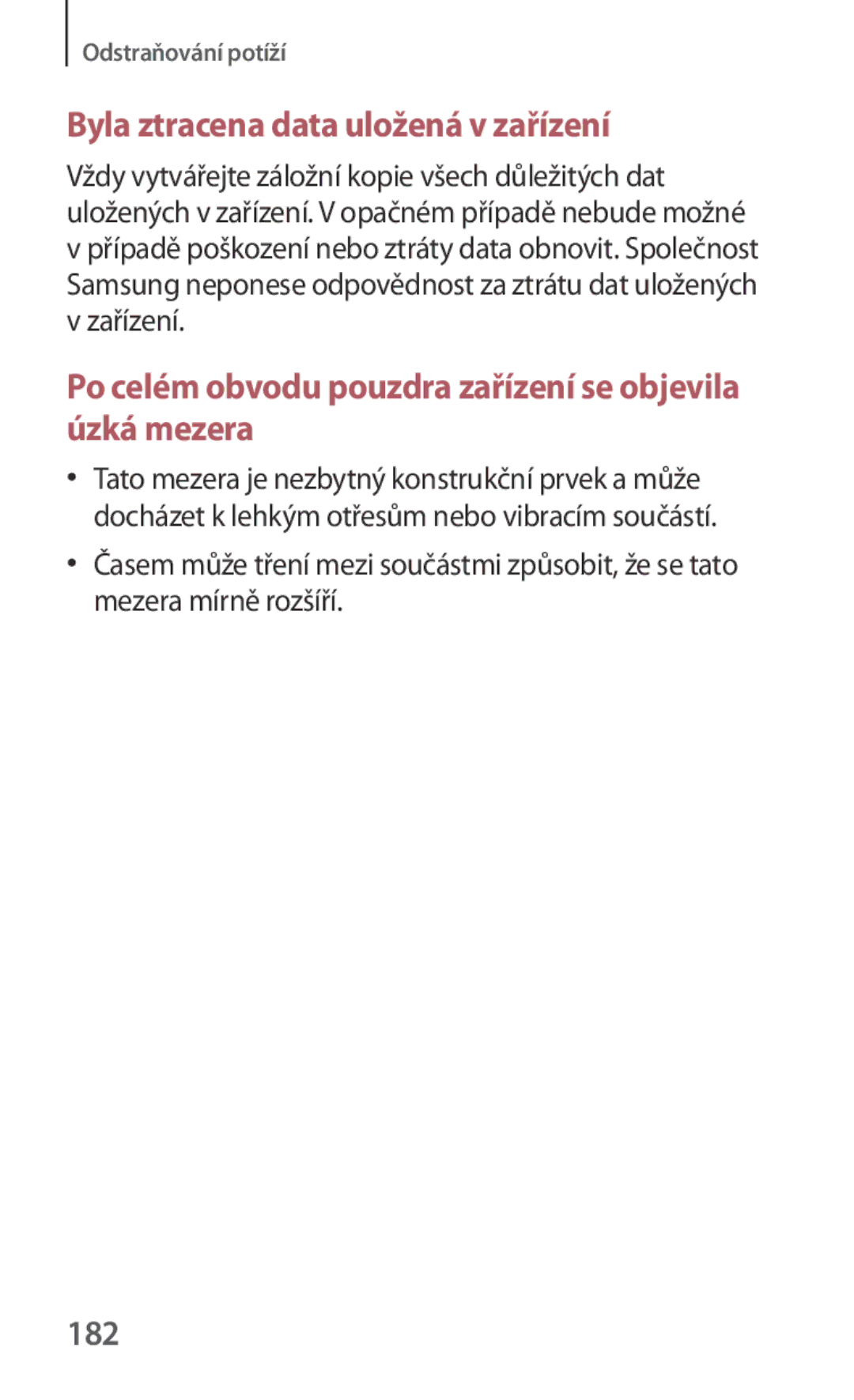 Samsung GT-I9301RWZXEO, GT-I9301MBZXEO, GT-I9301OKIATO, GT-I9301OKIXEO manual Byla ztracena data uložená v zařízení, 182 