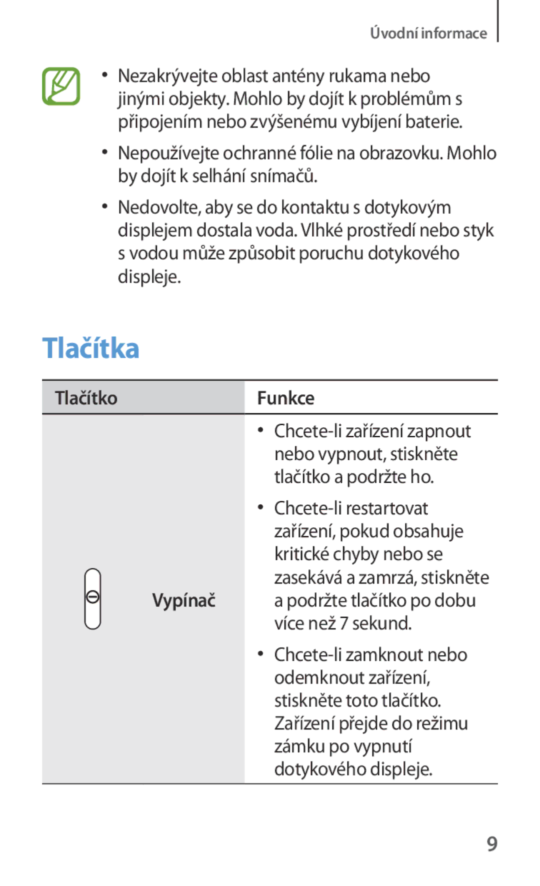 Samsung GT-I9301OKZXEO, GT-I9301MBZXEO, GT-I9301OKIATO, GT-I9301RWZXEO, GT-I9301OKIXEO Tlačítka, Tlačítko Funkce, Vypínač 