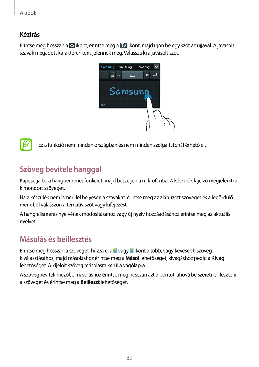 Samsung GT2I9301RWIXEH, GT-I9301MBZXEO, GT-I9301OKIATO manual Szöveg bevitele hanggal, Másolás és beillesztés, Kézírás 