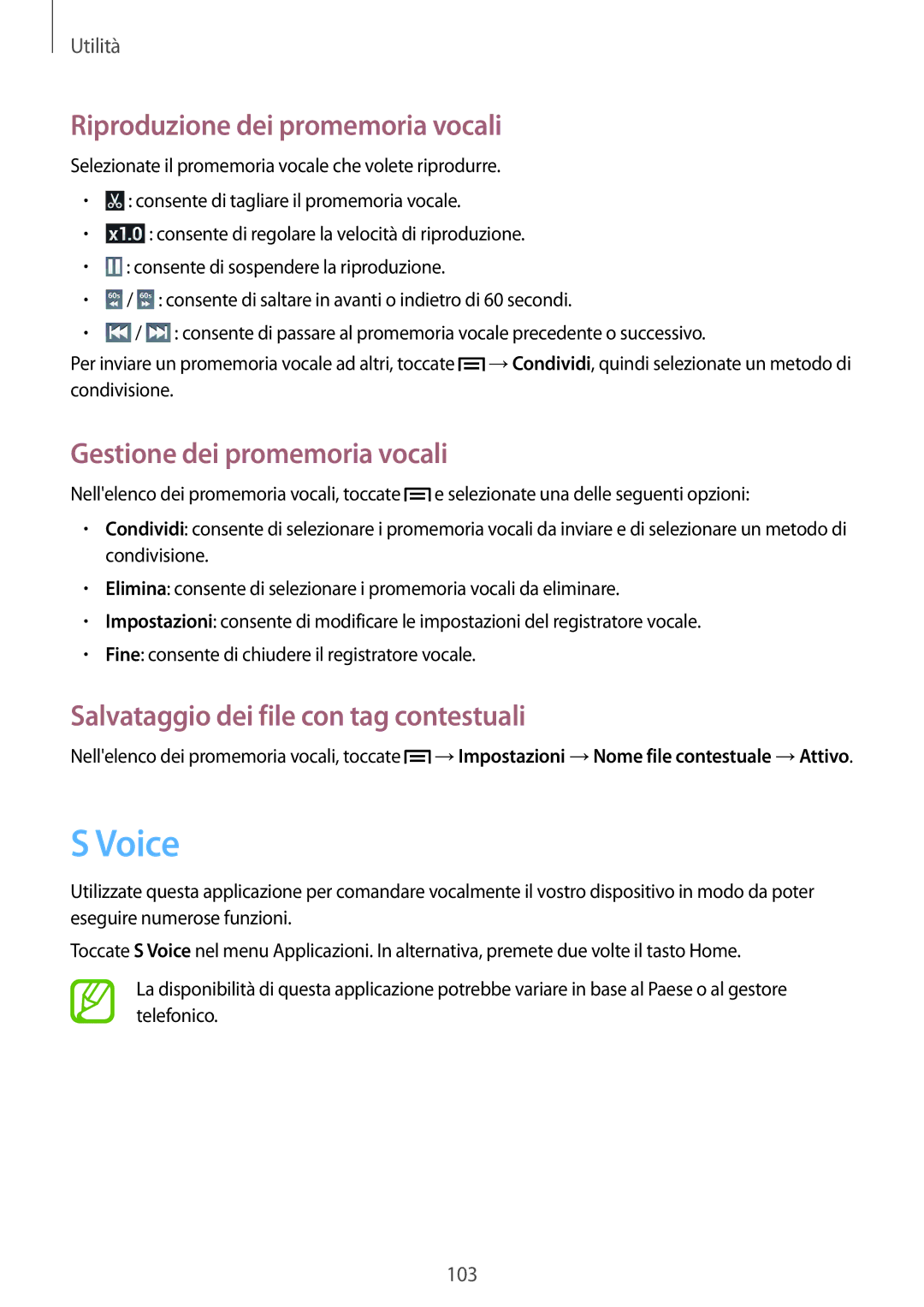 Samsung GT-I9301MBZITV, GT-I9301MBZXEO manual Voice, Riproduzione dei promemoria vocali, Gestione dei promemoria vocali 