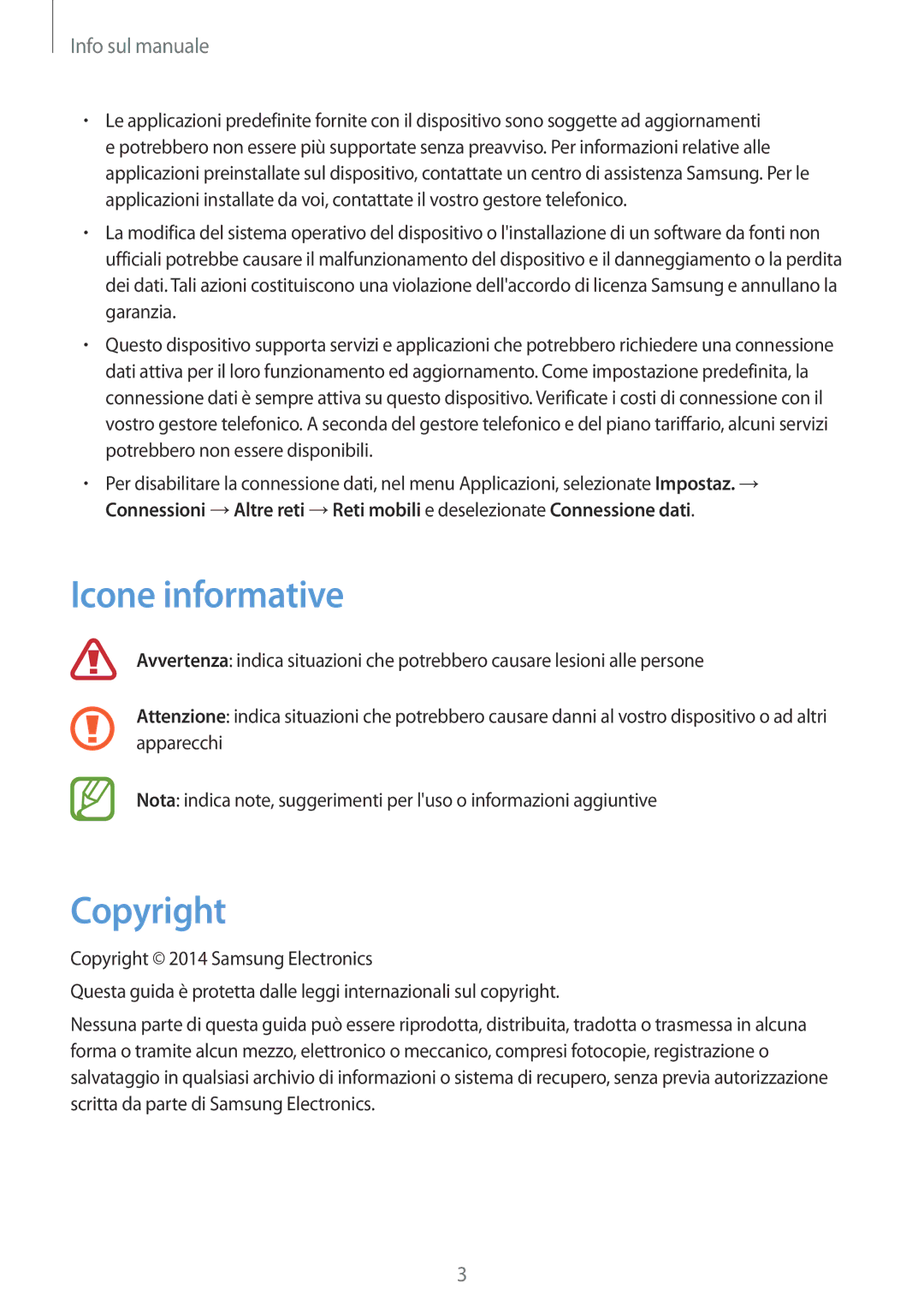 Samsung GT-I9301MBZROM, GT-I9301MBZXEO, GT-I9301RWISEB, GT-I9301RWZXEO, GT-I9301RWIXEO manual Icone informative, Copyright 