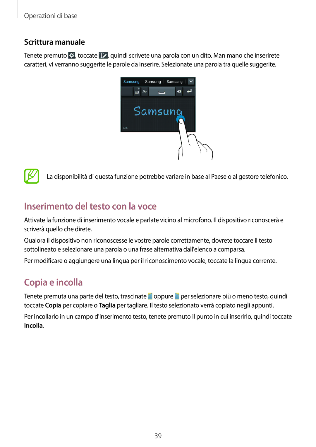 Samsung GT-I9301MBZSEE, GT-I9301MBZXEO Inserimento del testo con la voce, Copia e incolla, Scrittura manuale 