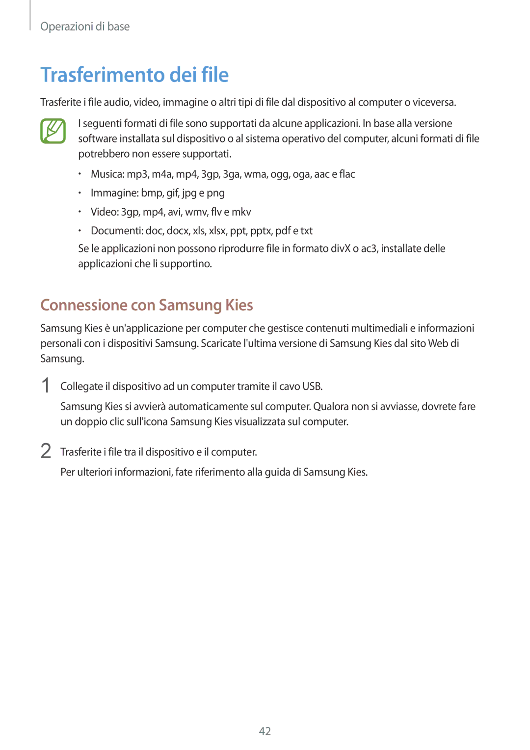 Samsung GT-I9301OKIAUT, GT-I9301MBZXEO, GT-I9301RWISEB, GT-I9301RWZXEO Trasferimento dei file, Connessione con Samsung Kies 