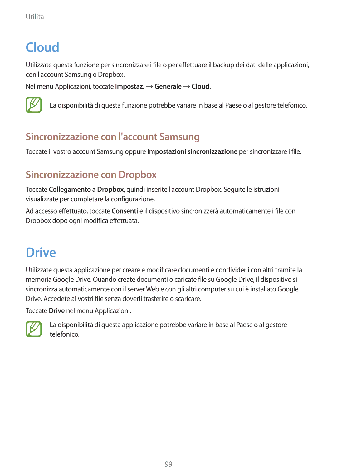 Samsung GT-I9301MBZDBT, GT-I9301MBZXEO Cloud, Drive, Sincronizzazione con laccount Samsung, Sincronizzazione con Dropbox 
