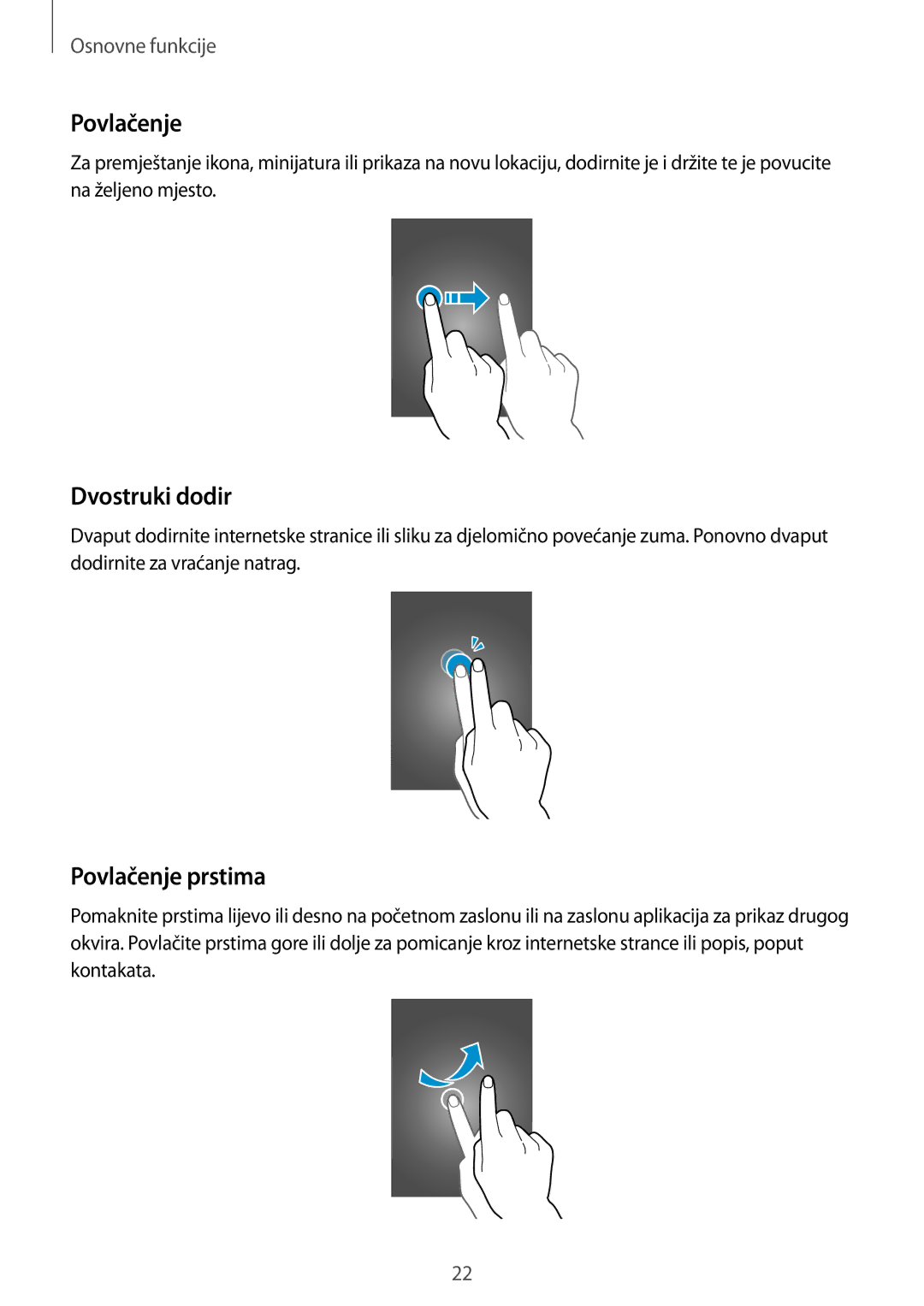 Samsung GT-I9305OKASWC, GT-I9305MBDVIP, GT-I9305OKDCRO manual Dvostruki dodir, Povlačenje prstima 