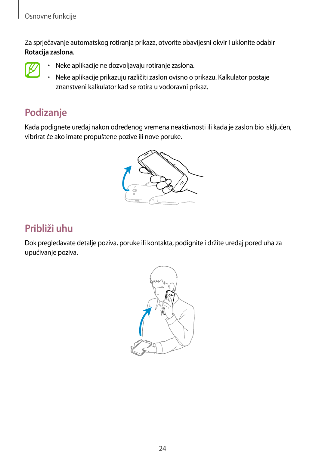 Samsung GT-I9305MBDVIP, GT-I9305OKASWC, GT-I9305OKDCRO manual Podizanje, Približi uhu 