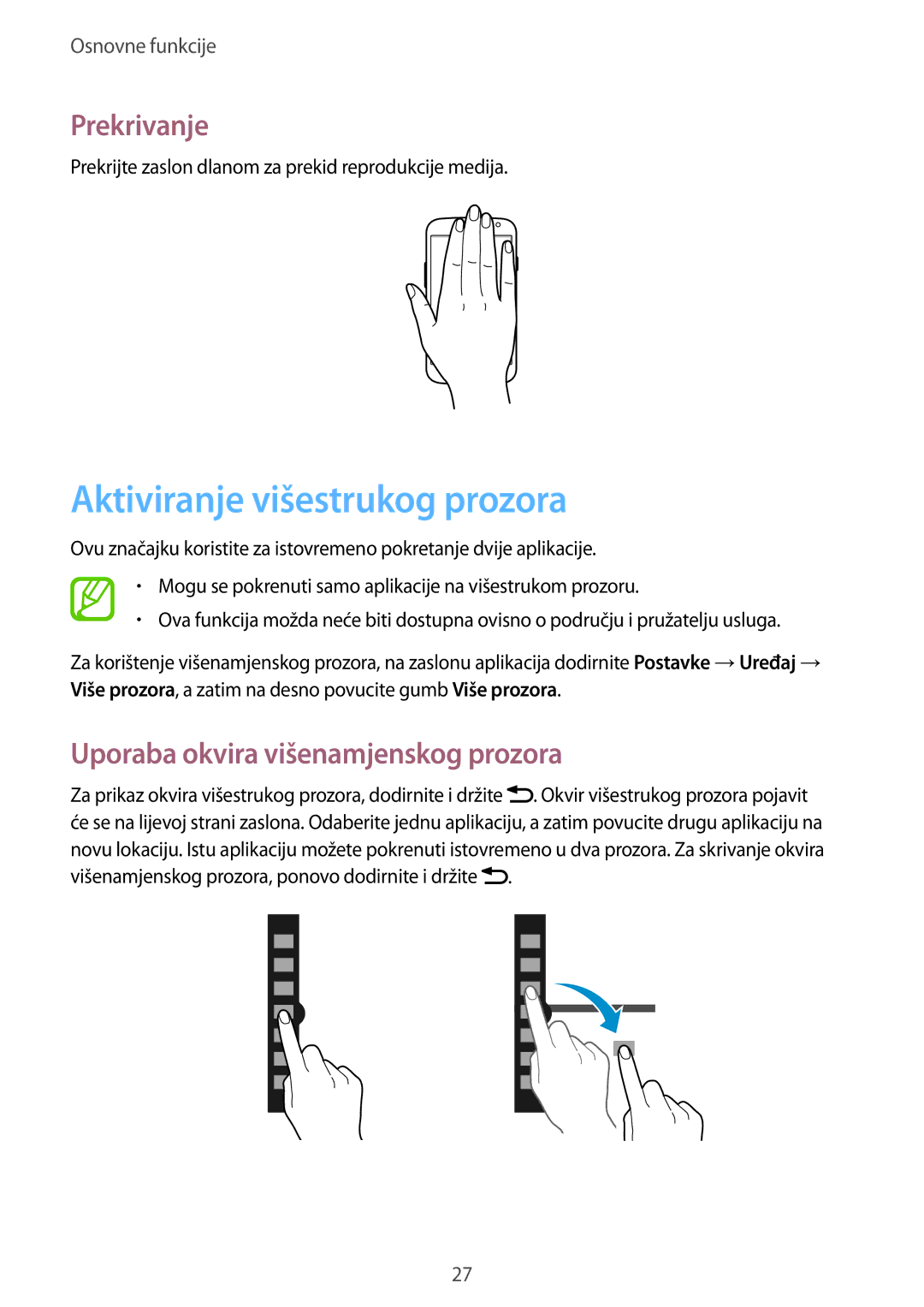 Samsung GT-I9305MBDVIP, GT-I9305OKASWC Aktiviranje višestrukog prozora, Prekrivanje, Uporaba okvira višenamjenskog prozora 