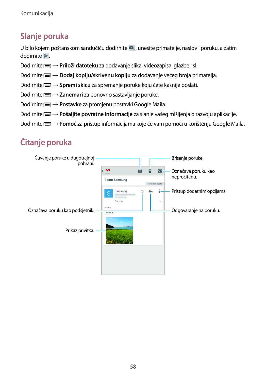 Samsung GT-I9305OKASWC, GT-I9305MBDVIP, GT-I9305OKDCRO manual Dodirnite →Postavke za promjenu postavki Google Maila 