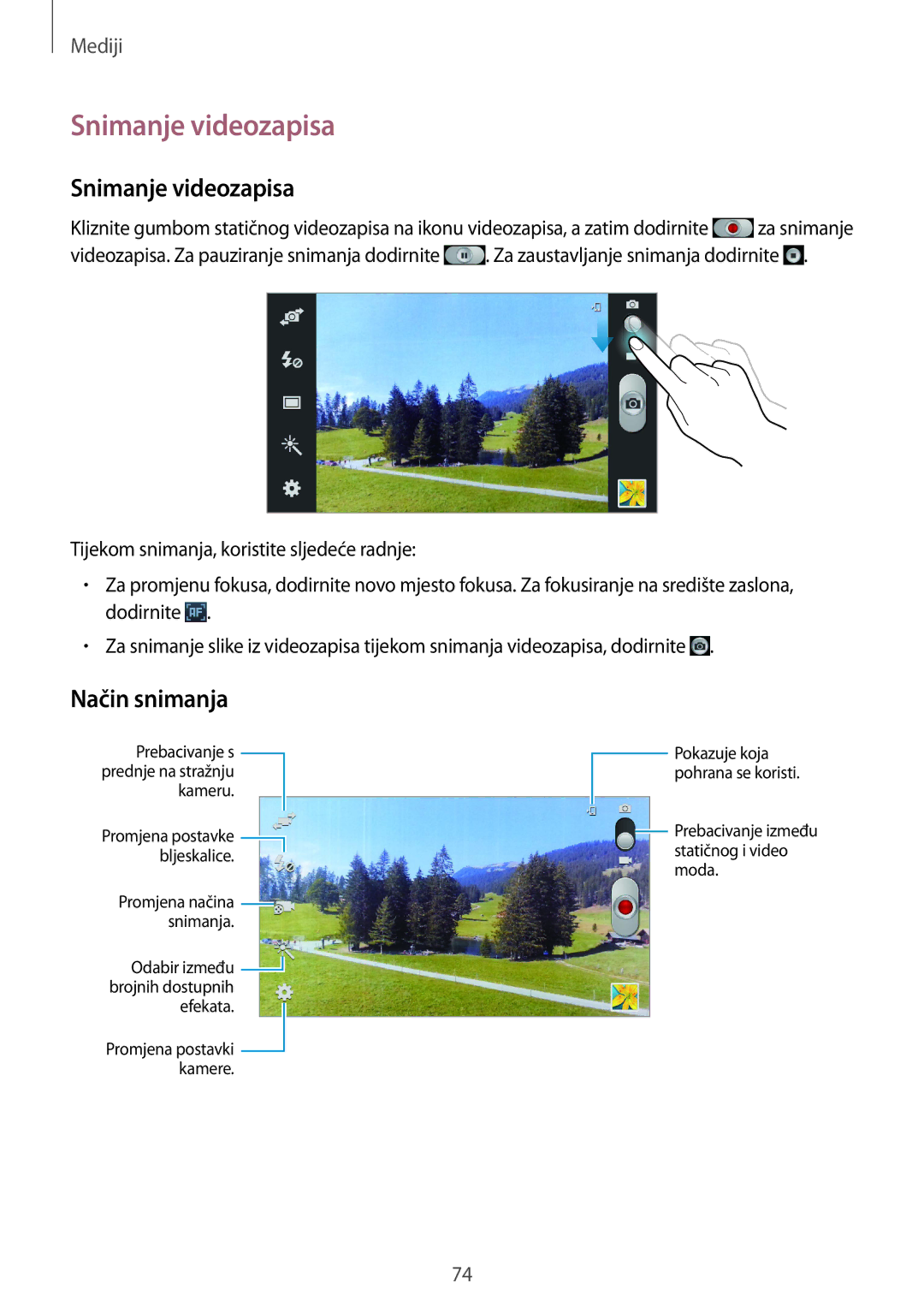 Samsung GT-I9305OKDCRO, GT-I9305MBDVIP, GT-I9305OKASWC manual Snimanje videozapisa, Način snimanja 