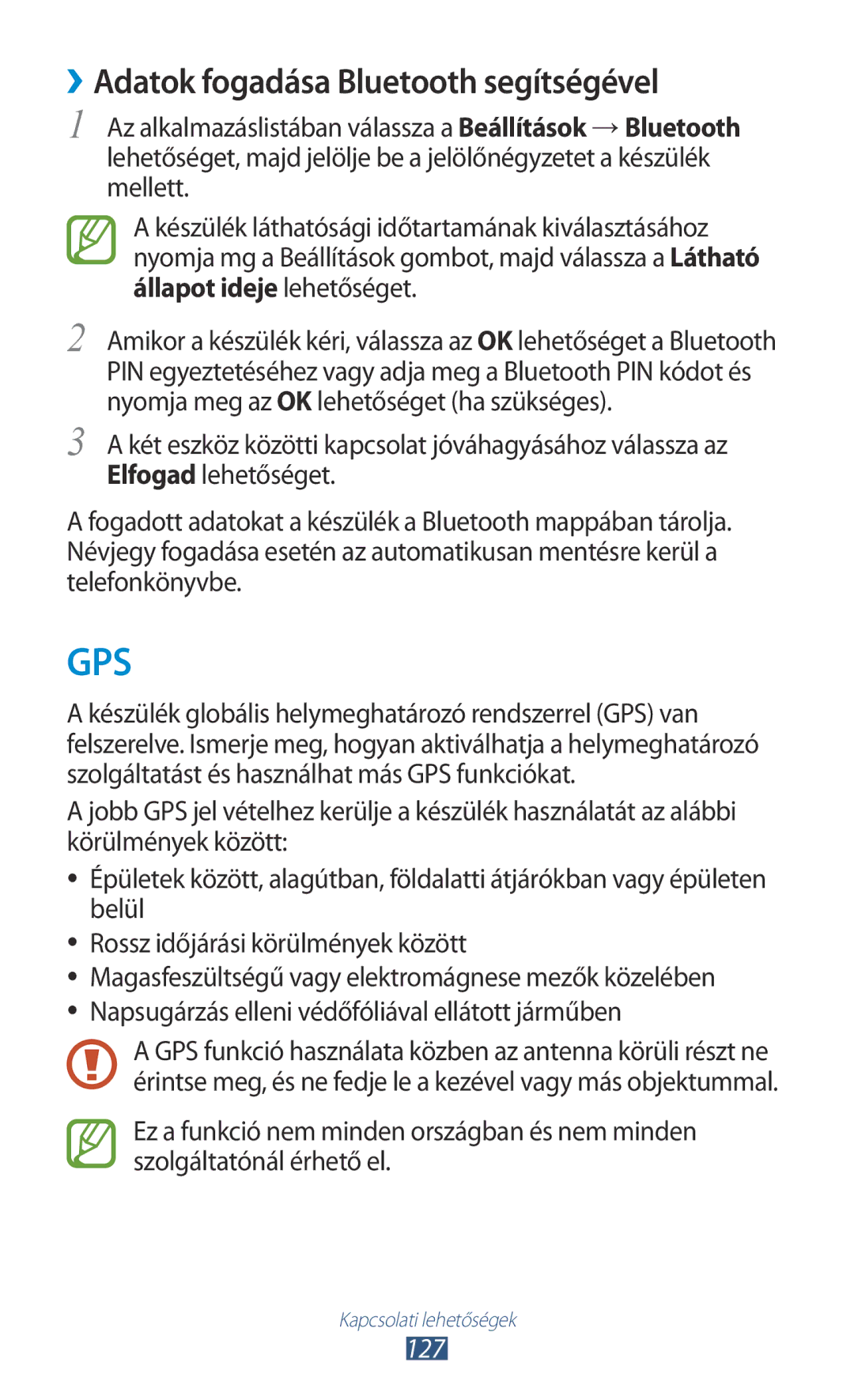 Samsung GT-I9305OKDTMH, GT-I9305MBDXEO, GT-I9305MBDPRT, GT-I9305RWDPRT manual ››Adatok fogadása Bluetooth segítségével, 127 