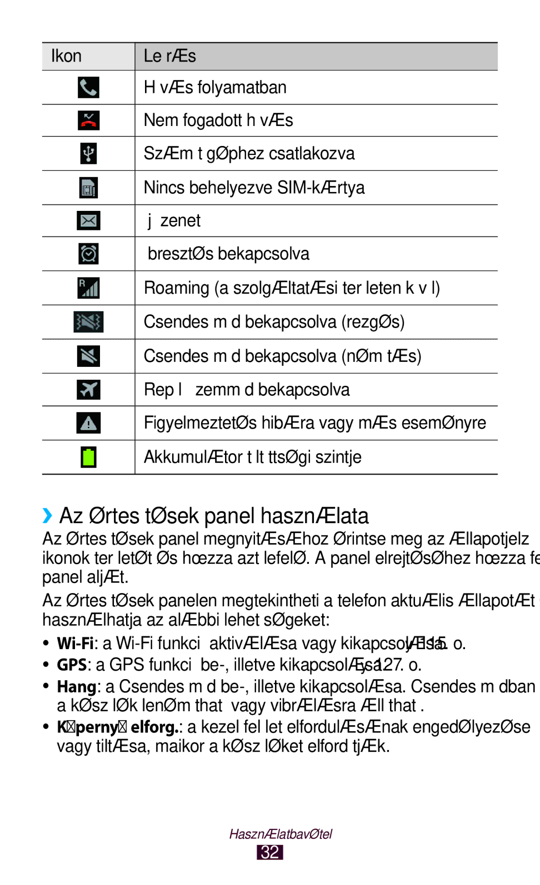 Samsung GT-I9305OKDPLS, GT-I9305MBDXEO, GT-I9305MBDPRT, GT-I9305RWDPRT, GT-I9305RWDDBT manual ››Az értesítések panel használata 