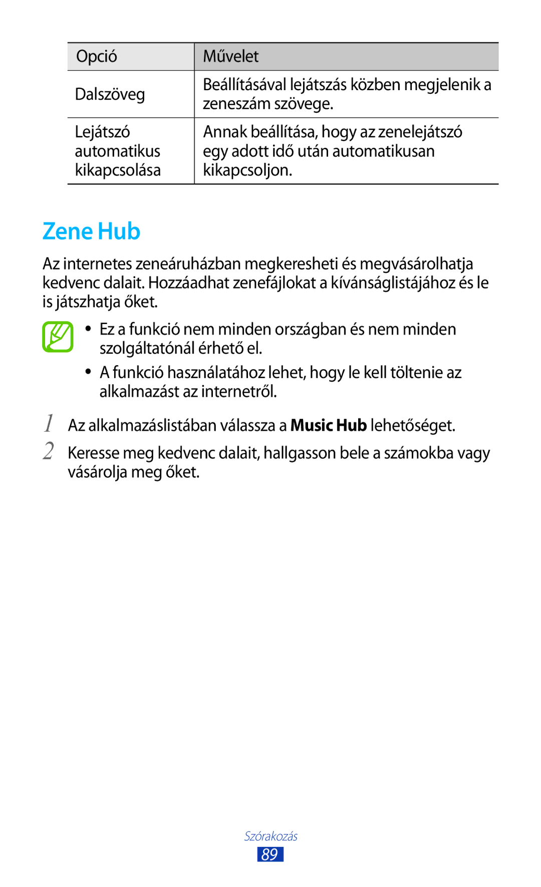 Samsung GT-I9305MBDPRT, GT-I9305MBDXEO, GT-I9305RWDPRT, GT-I9305RWDDBT Zene Hub, Opció Művelet Dalszöveg, Zeneszám szövege 