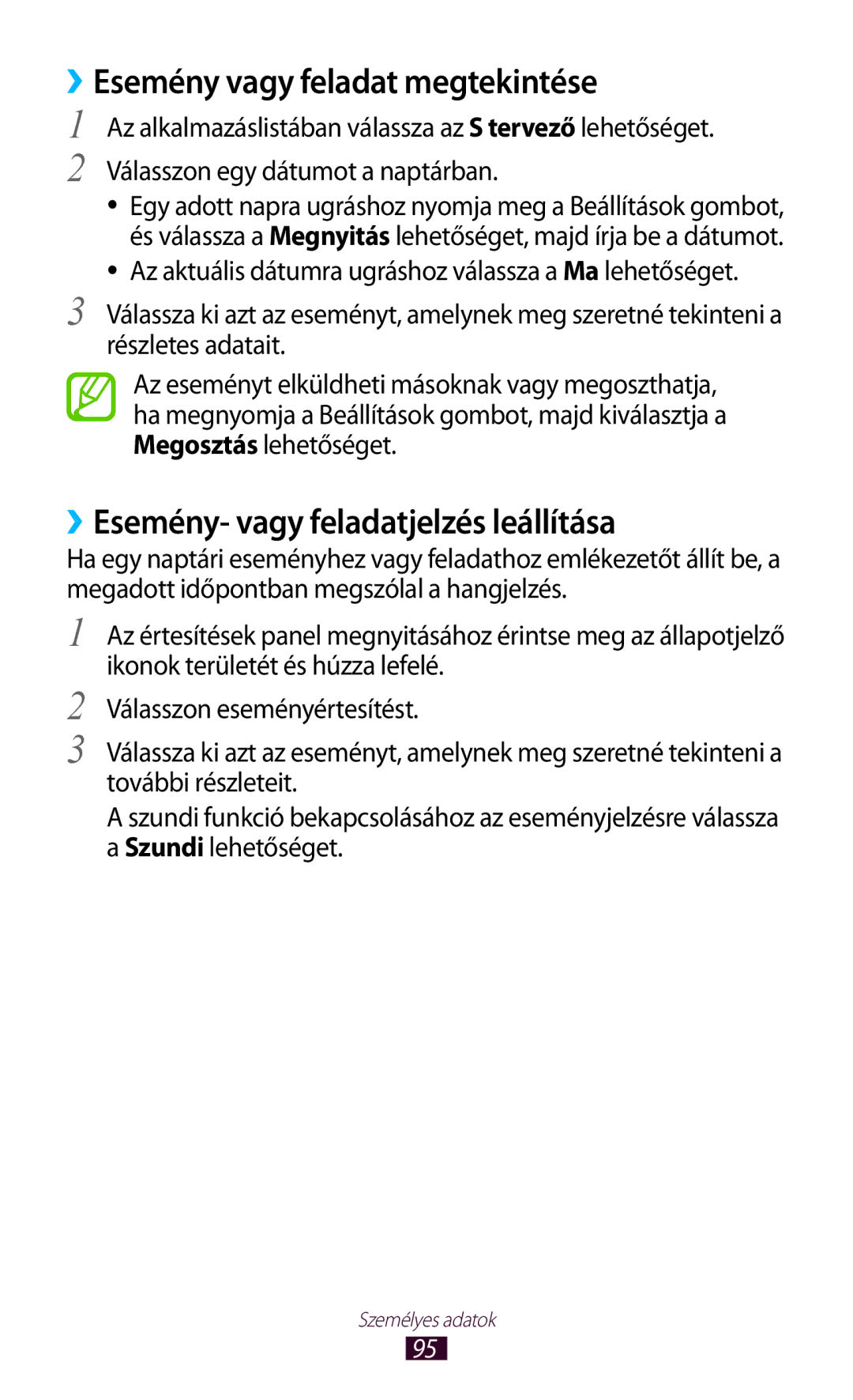 Samsung GT-I9305OKDVD2, GT-I9305MBDXEO manual ››Esemény vagy feladat megtekintése, ››Esemény- vagy feladatjelzés leállítása 