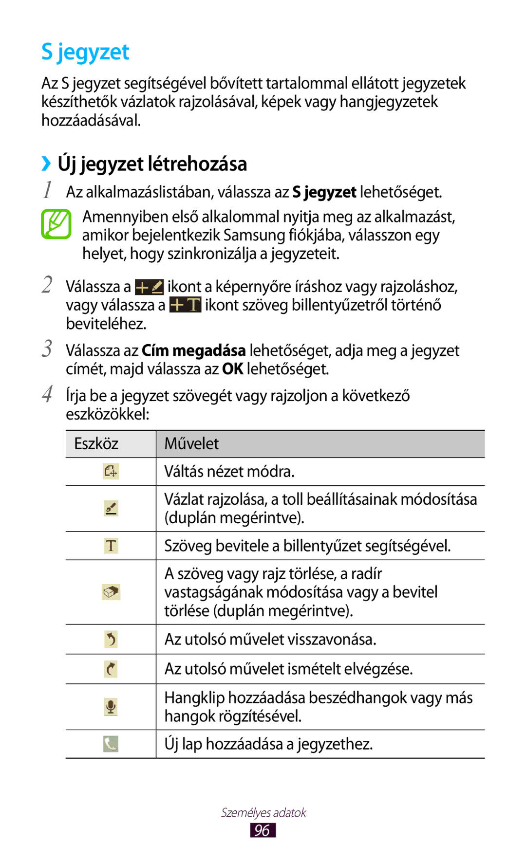 Samsung GT-I9305RWDXEO, GT-I9305MBDXEO, GT-I9305MBDPRT, GT-I9305RWDPRT, GT-I9305RWDDBT manual Jegyzet, ››Új jegyzet létrehozása 