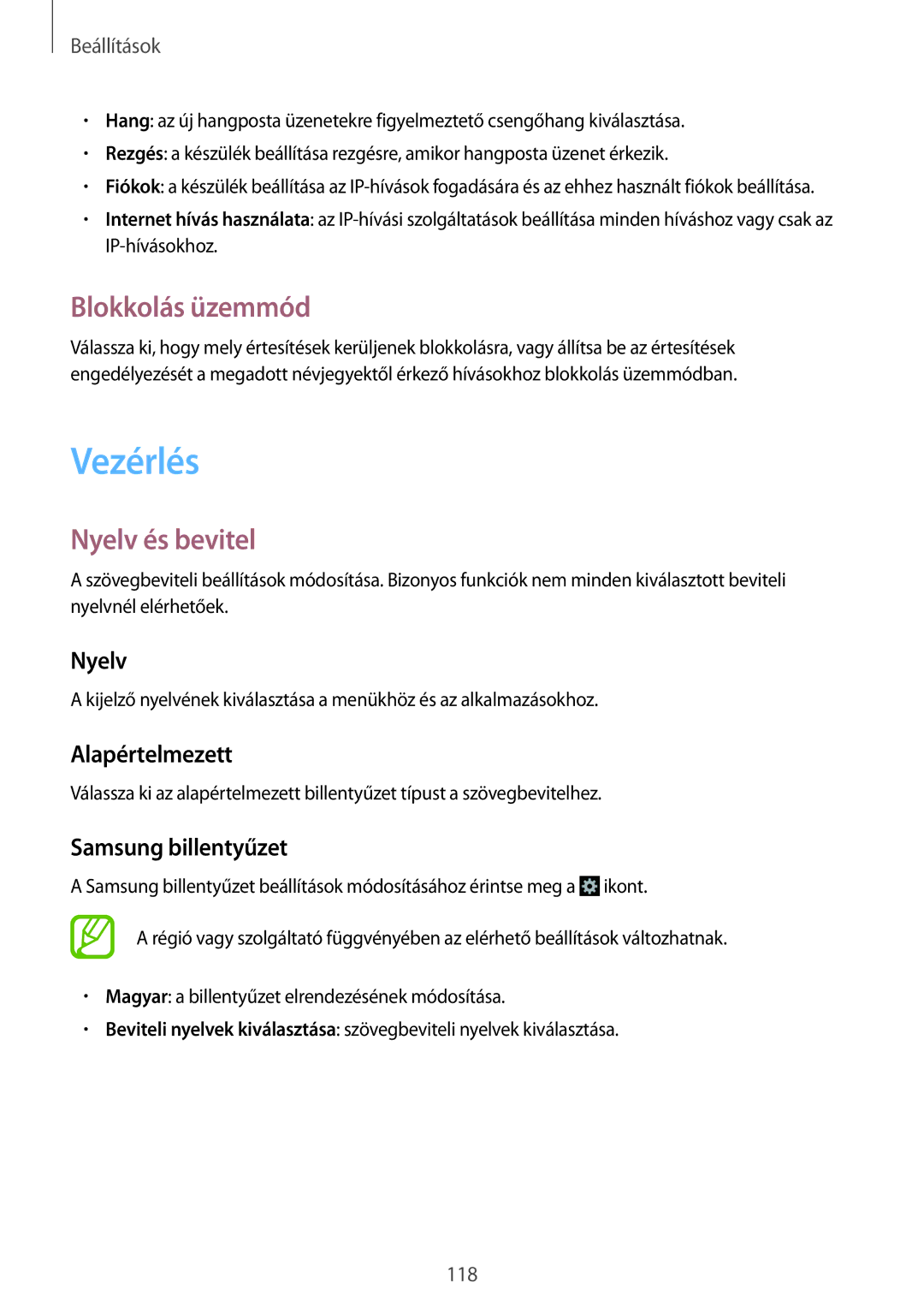 Samsung GT-I9305RWDXEO, GT-I9305MBDXEO, GT-I9305MBDPRT, GT-I9305RWDPRT manual Vezérlés, Blokkolás üzemmód, Nyelv és bevitel 