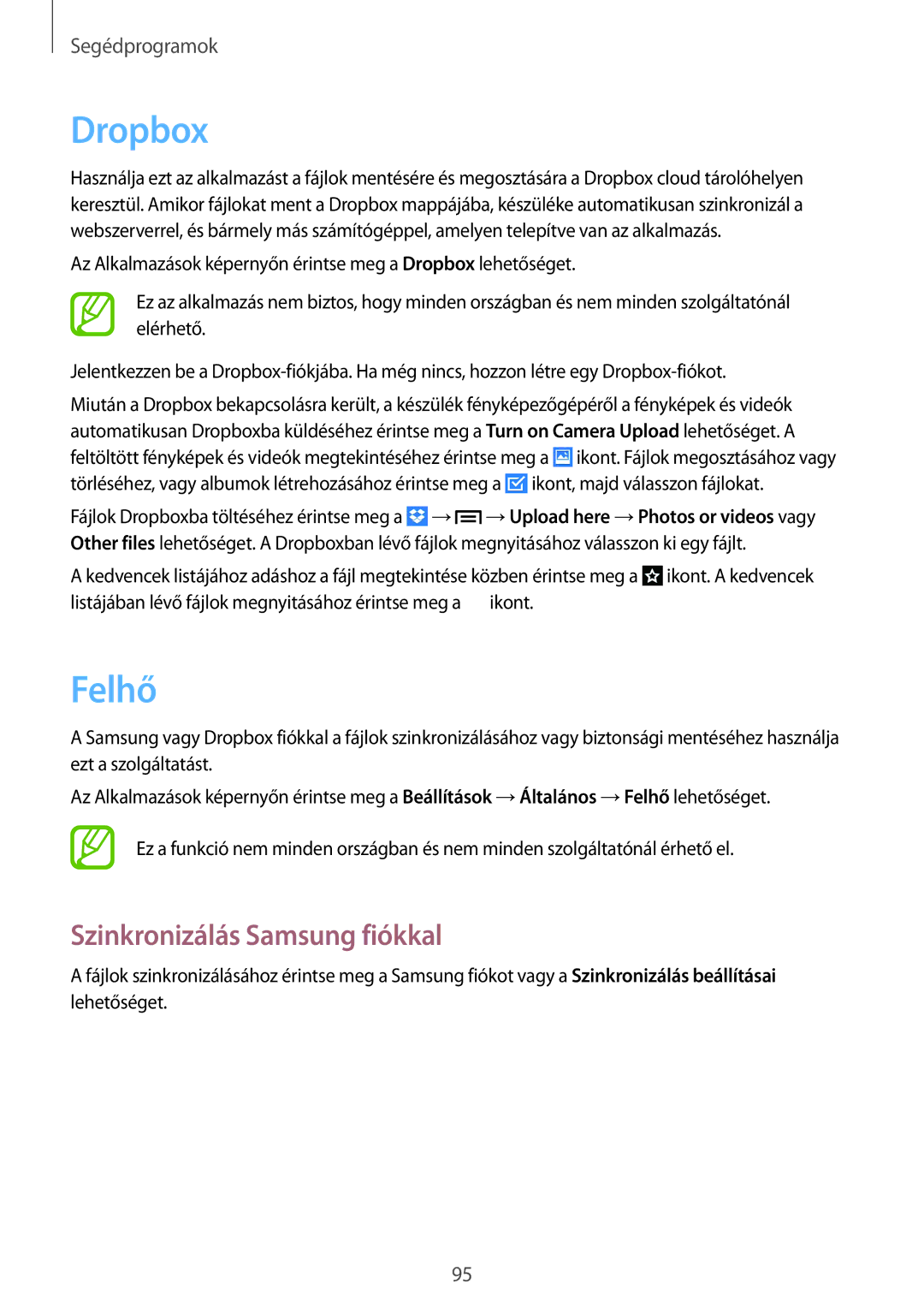 Samsung GT-I9305OKDVD2, GT-I9305MBDXEO, GT-I9305MBDPRT, GT-I9305RWDPRT manual Dropbox, Felhő, Szinkronizálás Samsung fiókkal 