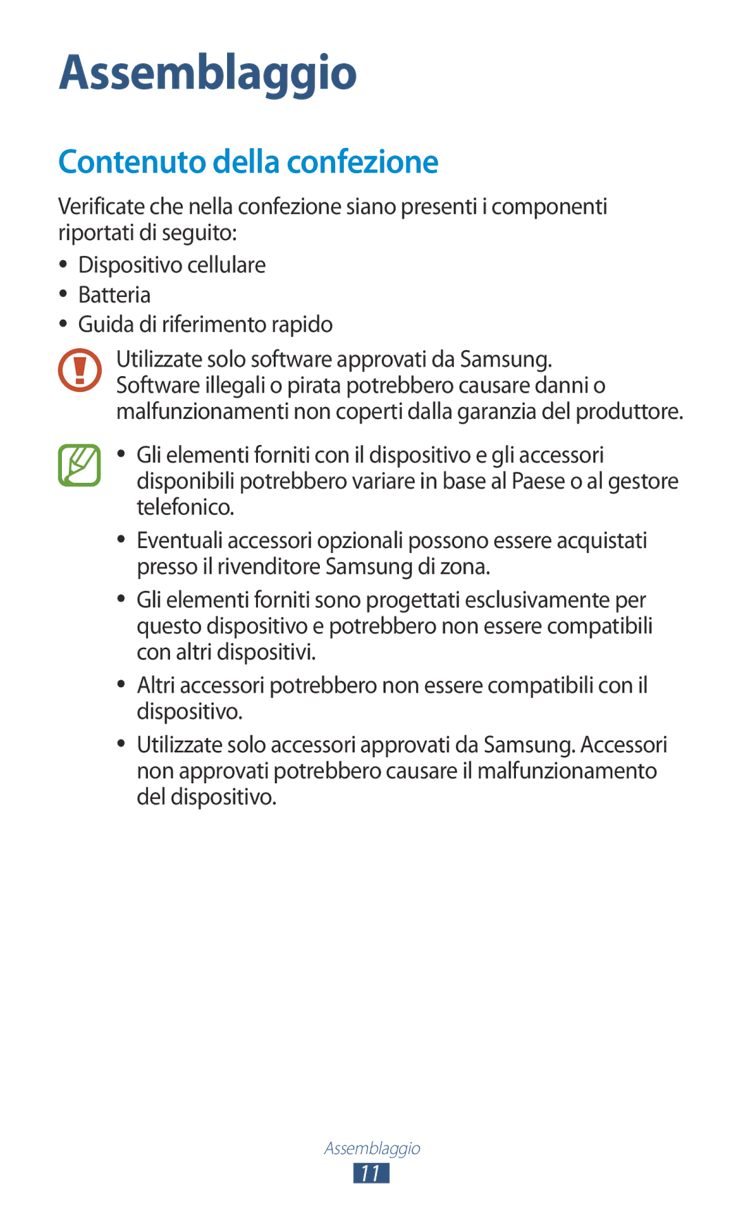 Samsung GT-I9305TADEVR, GT-I9305MBDXEO, GT-I9305OKDTIM, GT-I9305RWDXEO manual Assemblaggio, Contenuto della confezione 