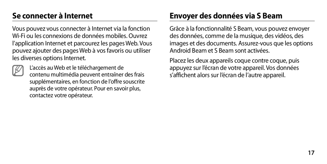 Samsung GT-I9305RWDBOG, GT-I9305OKDFTM, GT-I9305TADFTM manual Se connecter à Internet, Envoyer des données via S Beam 