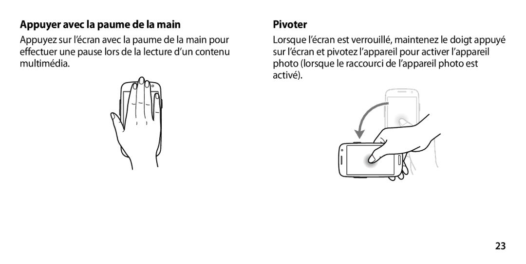 Samsung GT-I9305OKASFR, GT-I9305OKDFTM, GT-I9305TADFTM, GT-I9305RWDSFR manual Appuyer avec la paume de la main, Pivoter 