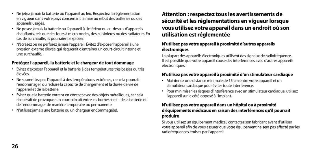 Samsung GT-I9305OKDSFR, GT-I9305OKDFTM, GT-I9305TADFTM manual ’utilisez jamais une batterie ou un chargeur endommagée 