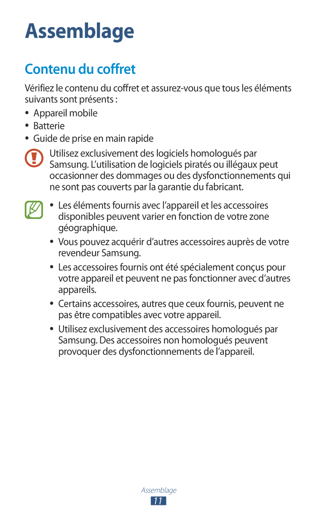 Samsung GT-I9305TADFTM, GT-I9305OKDFTM, GT-I9305RWDSFR, GT-I9305OKASFR Contenu du coffret, Guide de prise en main rapide 