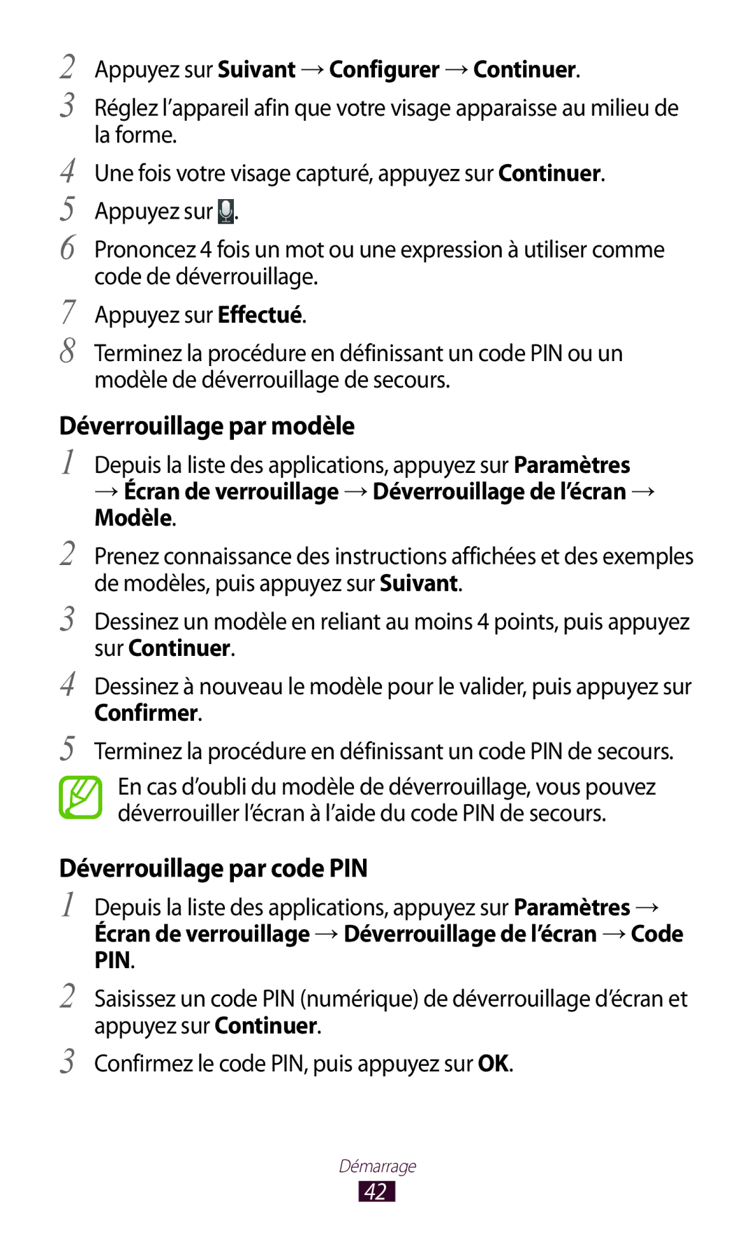 Samsung GT-I9305RWDSFR, GT-I9305OKDFTM, GT-I9305TADFTM manual Déverrouillage par modèle, Déverrouillage par code PIN 